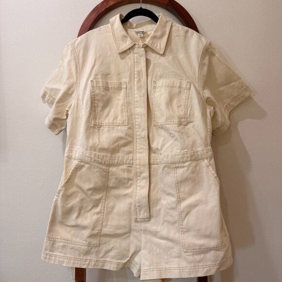 Future Collective Women’s Short Sleeve Utility Romper - Cream Size XXL - Picture 3 of 9